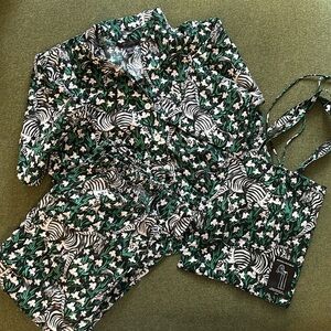Banana Republic Zebra print linen pajama set with tote
